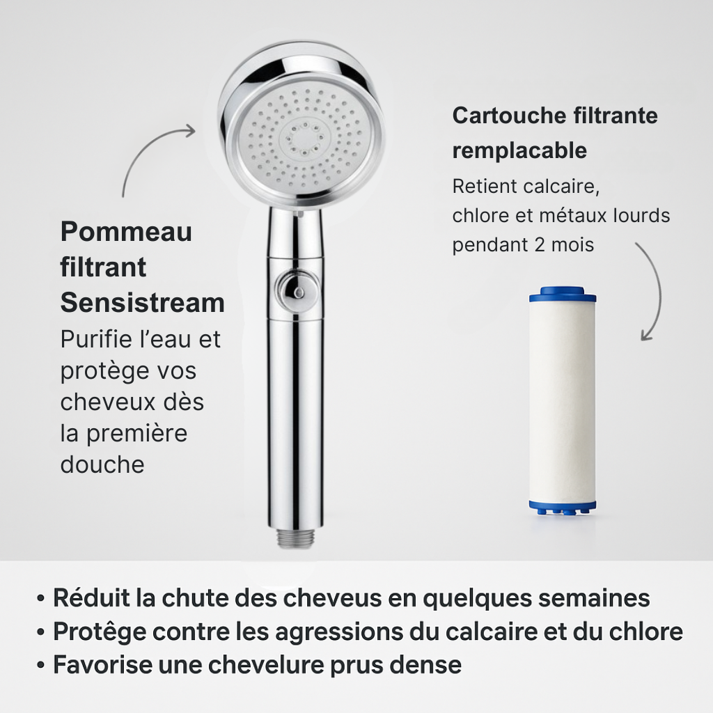 Pommeau filtrant anti chute de cheveux