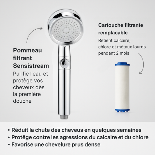 Pommeau filtrant anti chute de cheveux